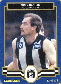 1986 Scanlens VFL #53 Ricky Barham Front